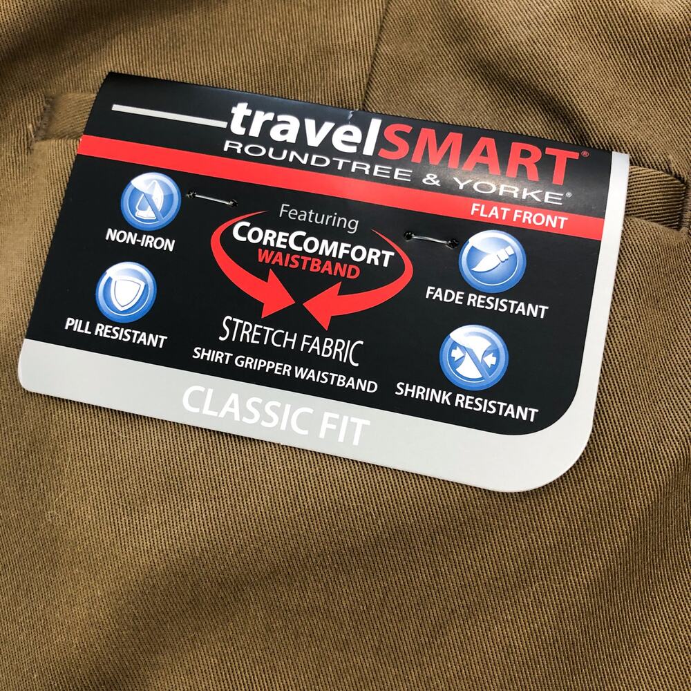 Roundtree & Yorke TravelSmart CoreComfort Flat Front Classic Fit Chino Pants - Picture 5 of 7